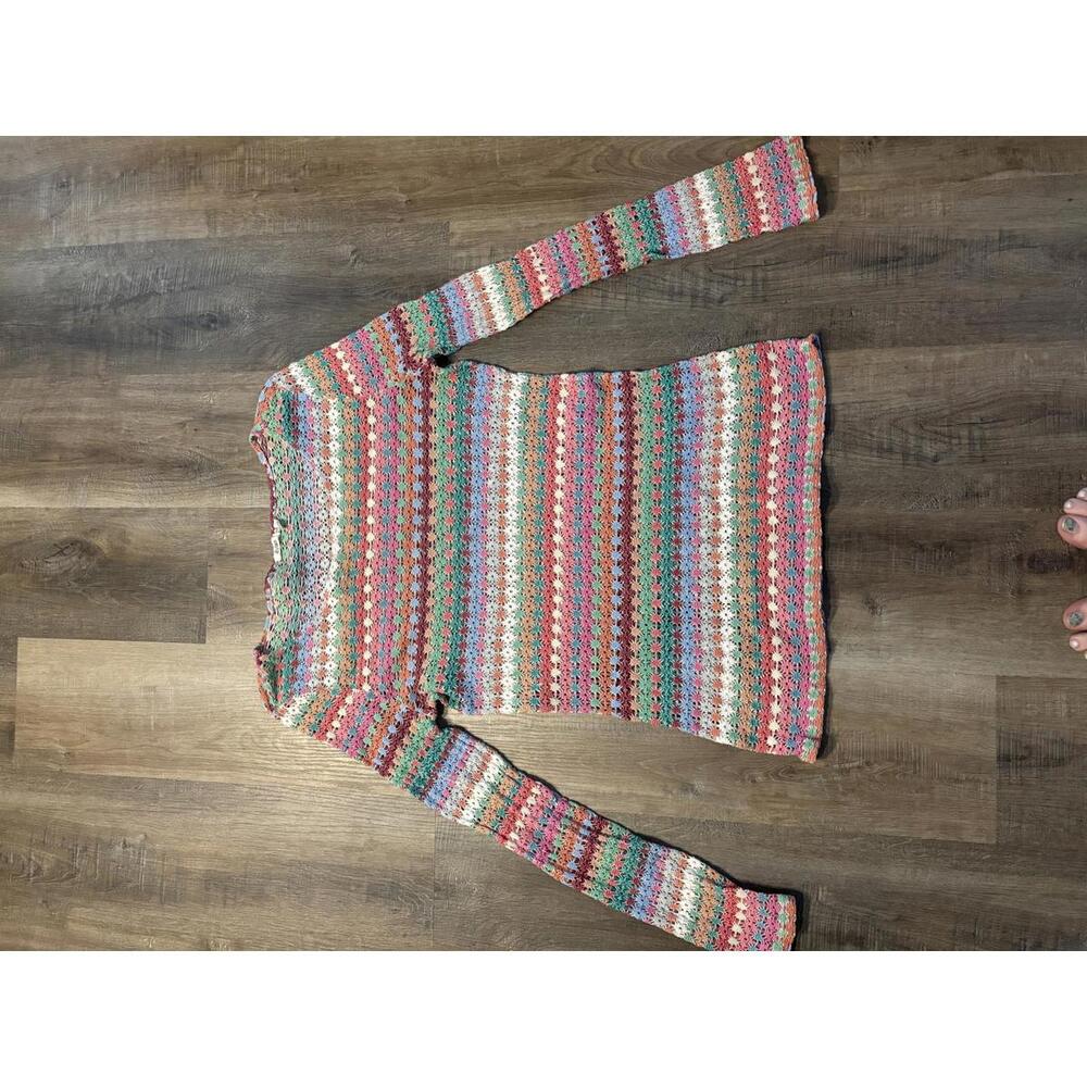 Dylan Multicolor Crochet Cotton Top XL Runs Small Long Sleeve Boho